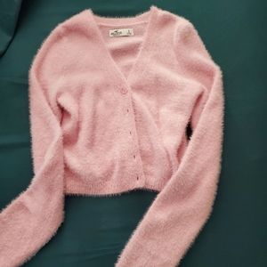 Hollister pink fuzzy cardigan